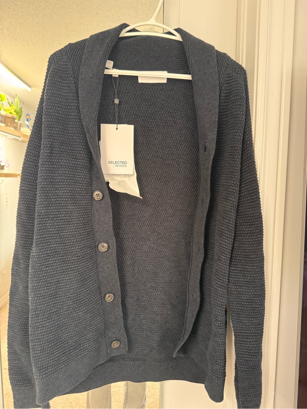 Never worn! Selected Homme Men's Shawl Collar Cardigan - Dark Gray